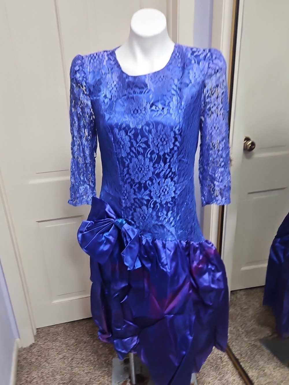 VTG 80s Precious Moments Royal Blue Lace and Satin Party Dress